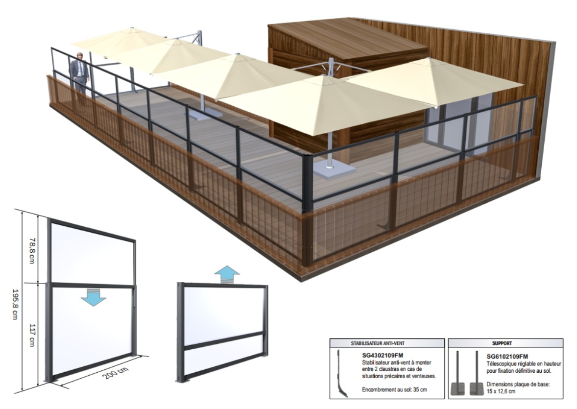 Implantation 3D sur terrasse restaurant paravent télescopique